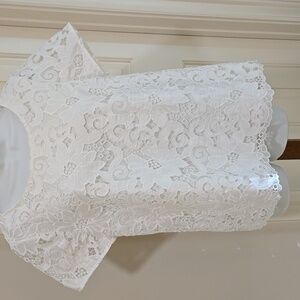 Talbots RSVP White Lace Shortsleeve Pullover Top Side Zip Women's Size Medium